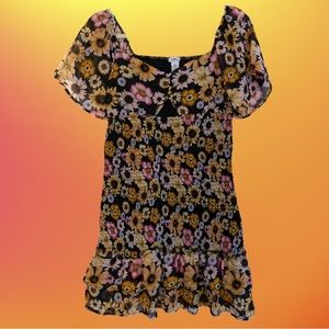 Rue21 skater Dress black floral sunflowers size medium